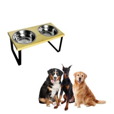 Imagem de Comedouro Elevado Duplo Pé de Ferro P M G Resistente Tigela Inox Cachorro Gato Cães Pet Ração Água(G)