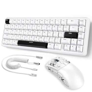 Imagem de Combo de teclado magnético com fio ATTACK SHARK X65 HE e mouse R1, teclado para jogos com gatilho rápido, taxa de sondagem de 8 KHz, atuação ajustável, BT/2,4G/mouse com fio, DPI de 18 K para Win/Mac