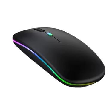 Imagem de Mouse Sem Fio com Bluetooth Recarregável Óptico Wireless Silencioso Led Rgb Colorido Ergonômico Usb 2.4 Ghz para Notebook Computador Pc Desktop (Preto)