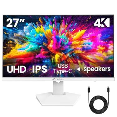 Imagem de CRUA Monitor branco 4K de 27 polegadas, painel IPS UHD (3840 x 2160P), monitor de computador de 60 Hz, suporta AMD Freesync, USB Type-C, 120% sRGB, alto-falantes embutidos, montagem na parede, para