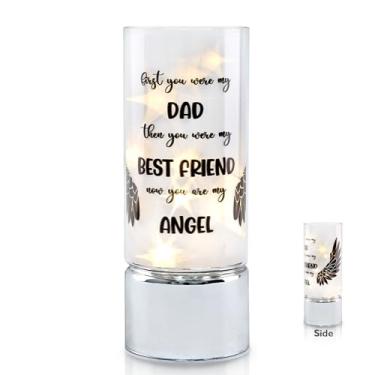 Imagem de Rhytsing Presente memorial para a perda do pai - vela sem chama operada por bateria com função de temporizador, lanterna de cilindro de vidro com luzes de fada, expressando simpatia pela perda do pai