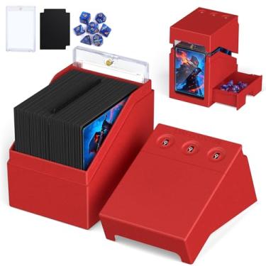 Imagem de Proijeut Commander Deck Box with Life Counter, Card Deck Box for Commander Display Holds 100 Double Sleeved Cards, Magic Card Storage Box Fit for MTG, TCG (Red)