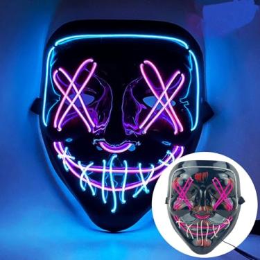 Imagem de SHANJIA Máscara de Halloween, máscara iluminada, crânio assustador com iluminação LED para festival de Halloween, cosplay, baile de máscaras, festa de carnaval (estilo 7)