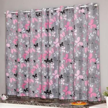 Imagem de Cortina Cozinha Oxford 2,00x1,40 Estampada Cappuccino Janela Vitrô Ilhós Blackout Blecaute Decorativa Poliéster Varão (Borboleta)