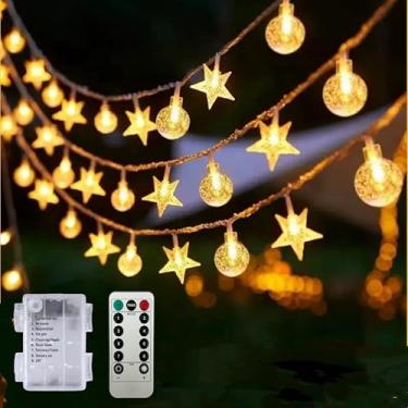 Imagem de YEAMAR Luzes de fadas de globo/estrelas, operadas por bateria, 5,2 m, 50 LEDs, com controle remoto, à prova d'água, luzes decorativas de Natal para casa, festa, pátio, jardim, casamento