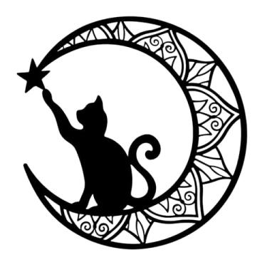 Imagem de Generic Placa decorativa de metal com silhueta de, minimalista, para amantes de gatos, presentes para pátio, quintal, fundo de TV, porta de