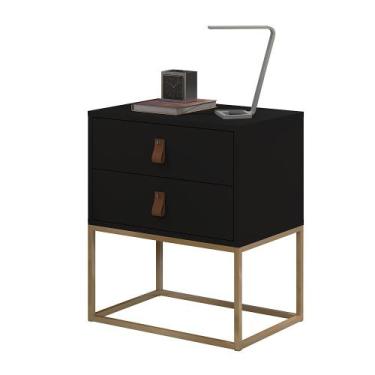 Imagem de Mesa Cabeceira 2 Gavetas Estilo Industrial Preto p/Quarto - Aprire Móv