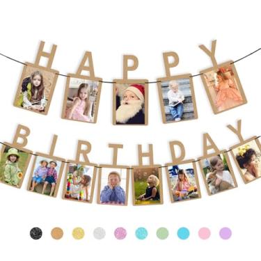 Imagem de RCHBUDI Banner de foto de aniversário e moldura para fotos adequado para crianças e adultos decoração de festa de aniversário Kraft de fundo