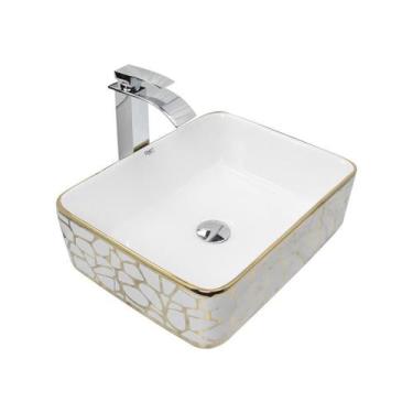 Imagem de Kit Cuba Pia Louça Cerâmica Banheiro C/Torn E Vál Cromada 22 - Smart N