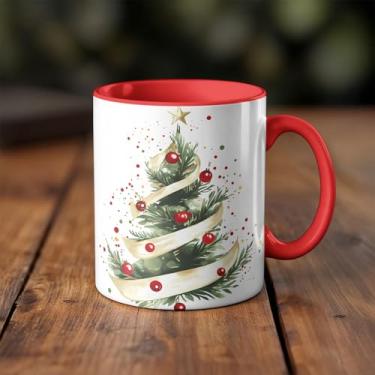 Imagem de Caneca xicara porcelana arvore de Natal confete 25EI (branco)