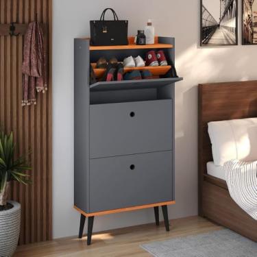 Imagem de Sapateira Vertical Porta Sapatos Retrô Gavetas Basculante Prateleira Interna Organizadora (Dark - Cinza/canela)