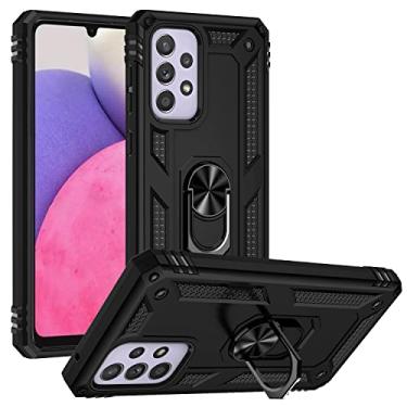 Imagem de SORAKA Capa para Samsung Galaxy A33 5G com suporte de anel capa armadura para Samsung Galaxy A33 5G capa traseira de policarbonato rígido com placa de metal para suporte magnético de telefone carro