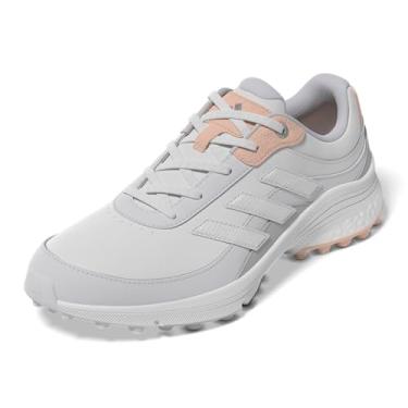 Imagem de Adidas Tênis de golfe feminino Zoysia Spikeless, Cinza traço/branco cristal/coral em pó, 38