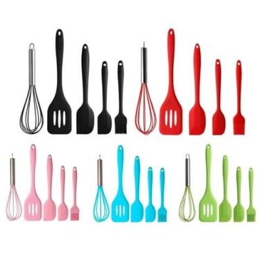 Imagem de Kit 5 Peças Utensílios de Cozinha Silicone Colher Espátula Fue Espátula Pequena Pincel(ALEATORIA)