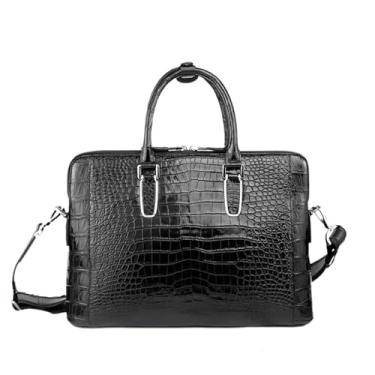 Imagem de Bolsa de trabalho masculina autêntica de couro de crocodilo verdadeiro verdadeiro com zíper e alça superior