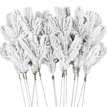 Imagem de DIYDEC 15 ramos de pinheiro nevado, 30 cm, palitos de pinheiro artificial, galhos, agulhas de pinheiro nevado, palhetas de pinheiro falso, hastes de vegetação para árvore de Natal, guirlanda, vaso