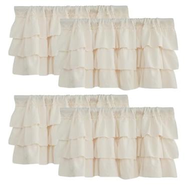 Imagem de HiSnug Saia com babados creme com bolso para haste, cortinas de tratamento de janela com listras claras para cozinha, sala de estar, 106,7 cm L x 45,7 cm C, 4 painéis