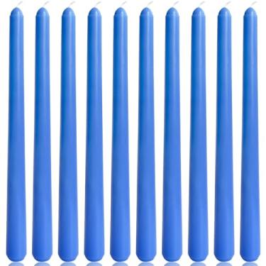 Imagem de Velas cônicas azuis de 25 cm para ambientes religiosos e espirituais, pacote com 10 castiçais sem cheiro para férias, celebração sazonal e decoração de casa