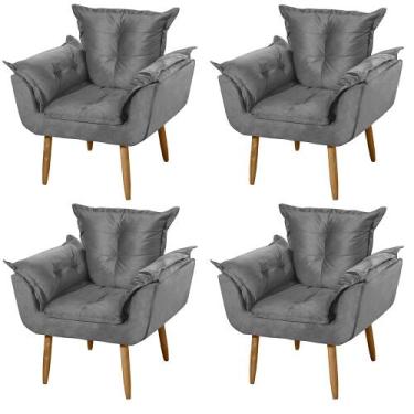Imagem de Kit 04 Poltronas Decorativas Francis Pés Palito Suede Cinza - Desk Des