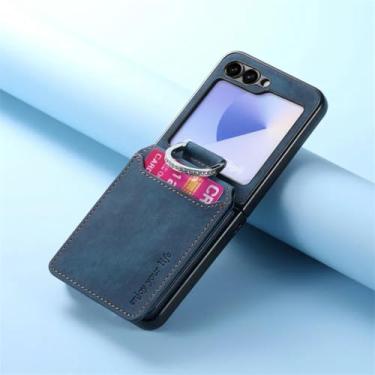 Imagem de Capa tipo carteira para Galaxy Z Flip6 com suporte de anel e porta-cartões (para Galaxy Z Flip6/azul)