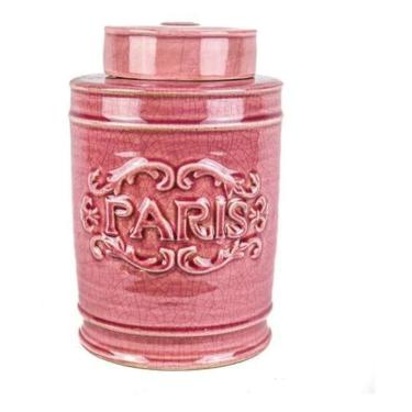 Imagem de Pote Decorativo Cerâmica Tampa Paris Vermelho Retrô 25 X 14