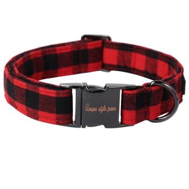 Imagem de Collar para Perro Estilo Único Patitas Navidad Cuadros Rojos y Negros 