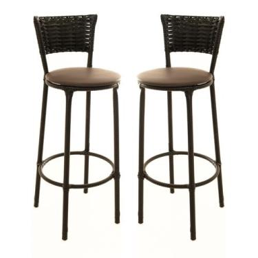 Imagem de KIT 2 Banquetas Alta Encapada Junco Preto Area de Lazer Cozinha Balcão
