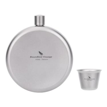 Imagem de iBasingo 200 ml/250 ml Conjunto de caneca de saquê de titânio para o quadril para acampamento ao ar livre, garrafa de licor plana, caneca de vinho com uísque e álcool, caneca de vinho à prova de desgaste, taça para viagem, piquenique, Flask with cup-200ml（Ti15107I）, flask: (W)10*(H)(11.8+1.8)*(T)2.8