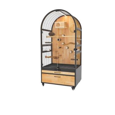 Imagem de Gaiola de pássaro supergrande para uso doméstico, fácil de limpar, visualização ventilada de papagaio, ninho de pássaro, (preto)