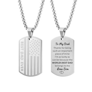 Imagem de Colar com pingente de bandeira americana, pai, filho, colar de corrente masculina, joia de presente de aniversário e Natal para ele, Medium, Metal, Sem Pedra Preciosa