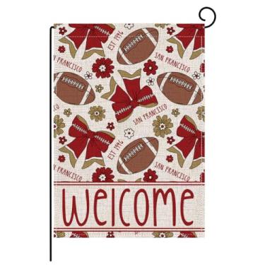 Imagem de Bandeiras de jardim de boas-vindas de futebol de outono 30 x 45 cm vertical dupla face, placa de dia de jogo esportivo sazonal decoração externa para São Francisco