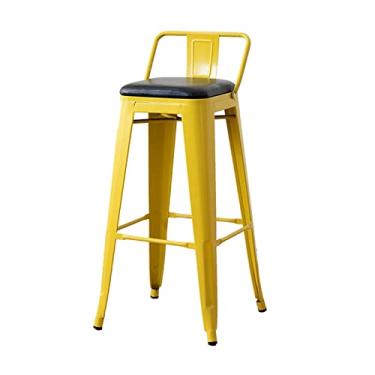 Imagem de GRFIT Cadeira de bar 73,7 cm moderna simples cadeira de metal mesa de bar cadeira alta cadeira de bar quadrada com encosto bancos de bar ajustáveis (cor: amarelo, tamanho: 1)