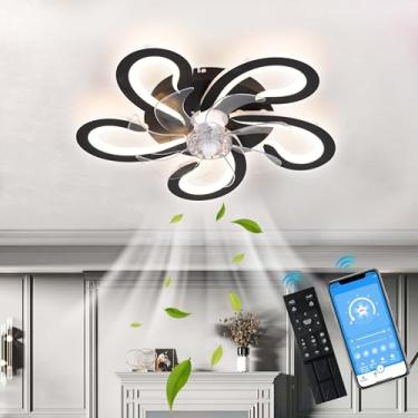 Imagem de Ventiladores de teto modernos e silenciosos com luz, lâmpada regulável com motor DC reversível com ventilador, LED temporizador de 6 velocidades de ar com ventilador de controle remoto, para