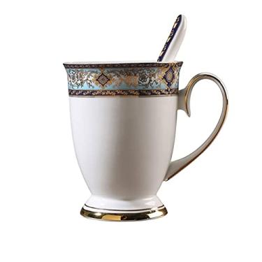 Imagem de GRFIT Caneca 350 ml Caneca de café de osso China de alta qualidade caneca feita à mão xícara de chá da tarde xícara de leite com colher caneca de café