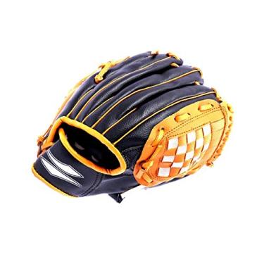 Imagem de Luva de beisebol de couro PU luvas de softball para desportos suaves ao ar livre luvas de beisebol tipo tapete de jogo para crianças adolescentes adultos (cor: Brown Black, tamanho: 10,5 polegadas)