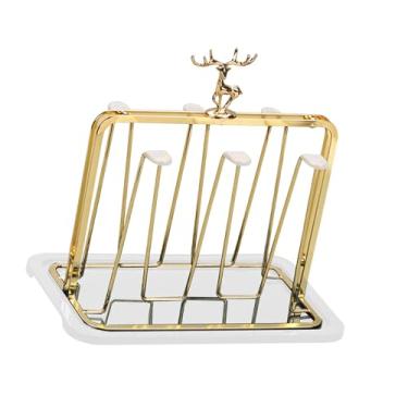 Imagem de Bothyi Suporte de metal para copos e escorredor de louças, organizador resistente para copos com bandeja coletora para cozinha, apartamento e sala de estar, Ouro Branco