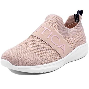 Imagem de Nautica Tênis esportivo fashion infantil para meninas – estilo slip-on para crianças pequenas e grandes, Malha de blush, 5 Big Kid