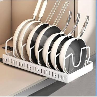 Imagem de Organizador de Panelas Expansível para Panelas e Frigideiras,Genérico Organizador de Suporte Ajustável,Suporte de Tampas, Aço Carbono, 8 Divisórias