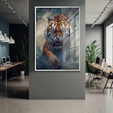Imagem de Quadro Decorativo com Moldura e Acrilico Cristal Vidro Tigre de Bengala Águas Vertical Sala Quarto Hall
