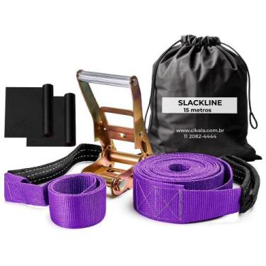 Imagem de Slackline Roxo 15 M Catraca + Alças + Protetores + Bolsa - CIKALA
