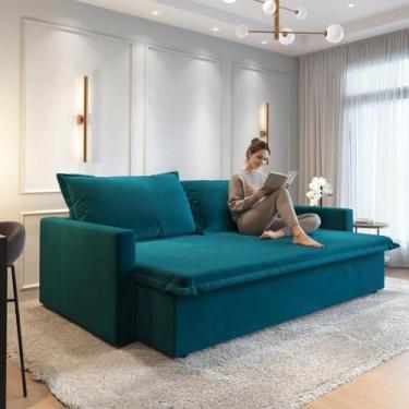 Imagem de Sofá-cama Coimbra 4 lugares Suede 200cm - CIALAR MÓVEIS, Petróleo