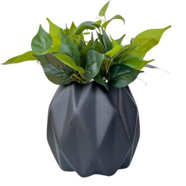 Imagem de Vaso cachepot preto fosco geométrico 3D enfeite com planta