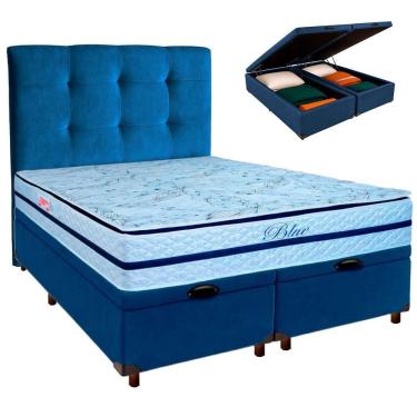 Imagem de Kit Cama Box Bau + Cabeceira + Colchão Queen Molas Ensacadas - Blue - Paropas