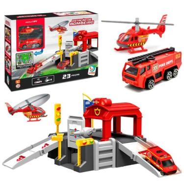 Imagem de Pista De Carrinho Estação De Bombeiro Com Helicóptero Infantil 23 Peça