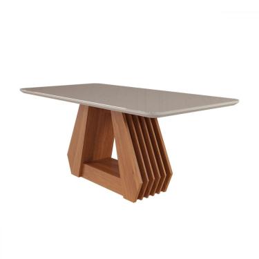 Imagem de Mesa de Madeira Agata 180 Cm com Vidro Ripado Cinamomo/Off White - Cimol
