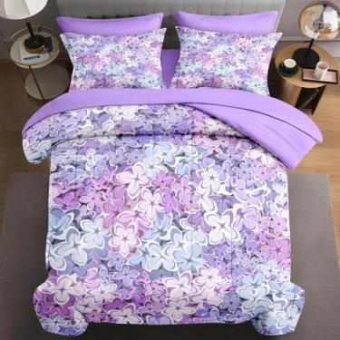 Imagem de Conjunto de edredom WeCozy Queen Size azul roxo floral, 7 unidades