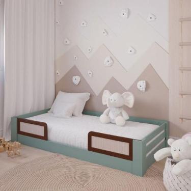Imagem de Cama Infantil Montessoriana Solteiro Eliza Com Aplique Em Madeira E Ra