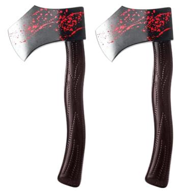 Imagem de Arrowbash 2 peças de machado de espuma sangrenta de Halloween para parede, machado assustador, decoração de porta, brinquedo de arma falsa horrível para enfeites de porta de parede de Halloween