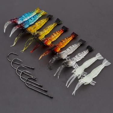 Imagem de 10 iscas macias de camarão, isca de silicone macio, isca de pesca de camarão, equipamento de pesca artificial com ganchos para truta robalo salmão