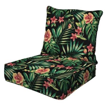 Imagem de Honeycomb Assento profundo Outdoor Essentials, 61 x 61 cm, almofada de cadeira preta tropical Oahu para móveis de pátio